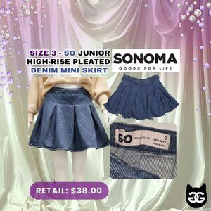 Junior`s SO Goods For Life High-Rise Pleated Denim Mini Skirt Blue Size 3